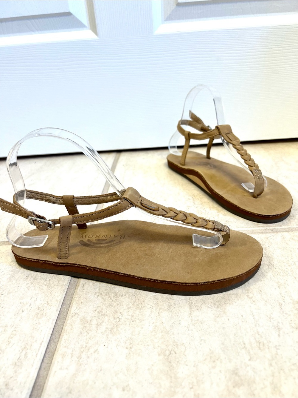 Rainbow Women’s Tan Braided T-Strap Sandals